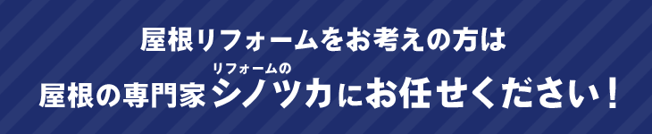屋根リフォームをお考えの方は屋根の専門家リフォームのシノツカにお任せください！